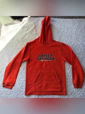 Vintage Harley-Davidson Orange Fleece Pullover Hoodie Youth Large 14/16 Biker